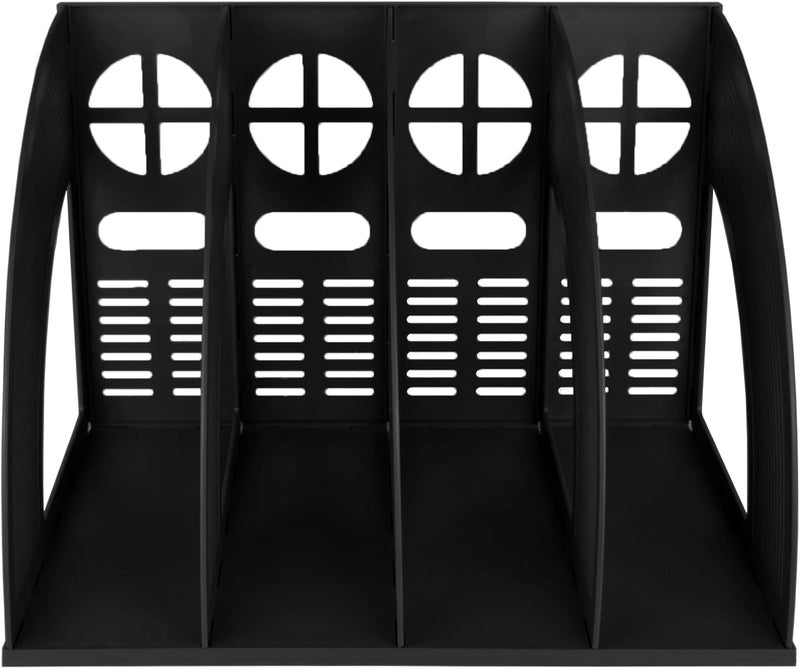 SAYEEC Sturdy Magazine Holder 4 Compartments Plastic Desktop File Organizer File Dividers Office Organizer Storage Document Magaizne Rack Display Box (Black) - Image 3